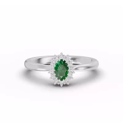 Iconic Oval Emerald & Diamond Halo Ring (6x4mm)