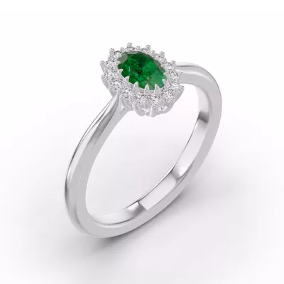 Iconic Oval Emerald & Diamond Halo Ring (6x4mm)