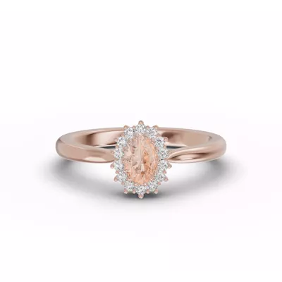 Iconic Oval Morganite & Lab Diamond Halo Ring (6x4mm)