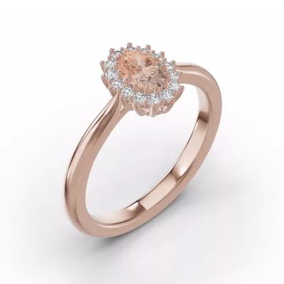 Iconic Oval Morganite & Lab Diamond Halo Ring (6x4mm)