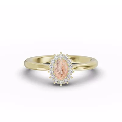 Iconic Oval Morganite & Diamond Halo Ring (6x4mm)