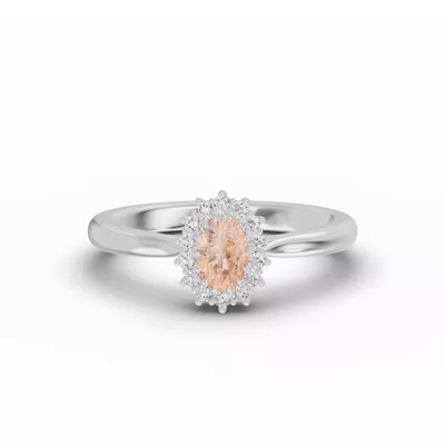 Iconic Oval Morganite & Lab Diamond Halo Ring (6x4mm)
