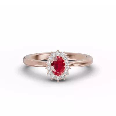 Iconic Oval Ruby & Lab Diamond Halo Ring (6x4mm)