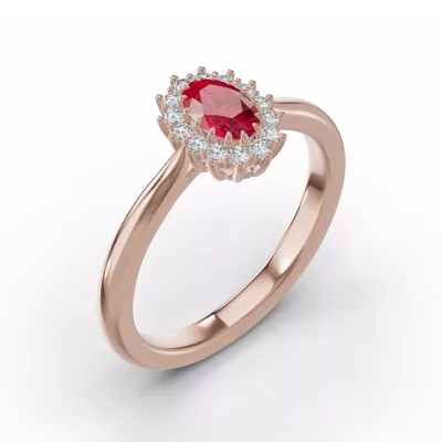 Iconic Oval Ruby & Lab Diamond Halo Ring (6x4mm)