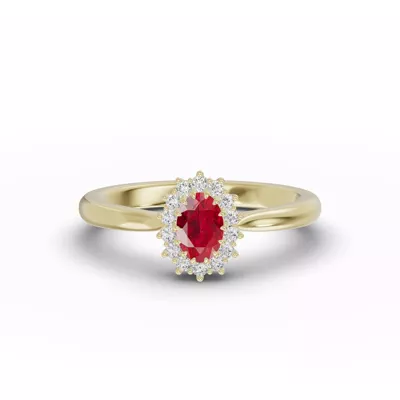 Iconic Oval Ruby & Lab Diamond Halo Ring (6x4mm)