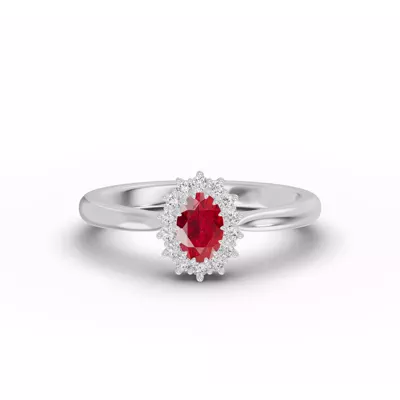 Iconic Oval Ruby & Diamond Halo Ring (6x4mm)
