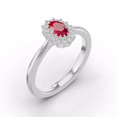 Iconic Oval Ruby & Diamond Halo Ring (6x4mm)