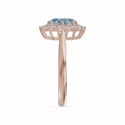 Iconic Oval Aquamarine & Lab Diamond Halo Ring (8x6mm)