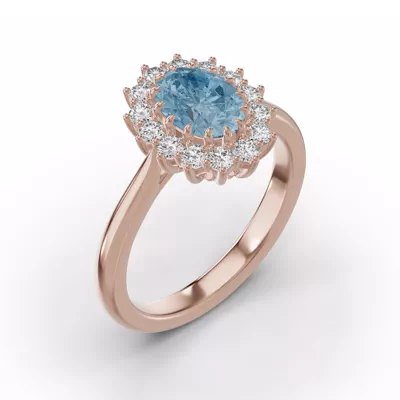 Iconic Oval Aquamarine & Diamond Halo Ring (8x6mm)