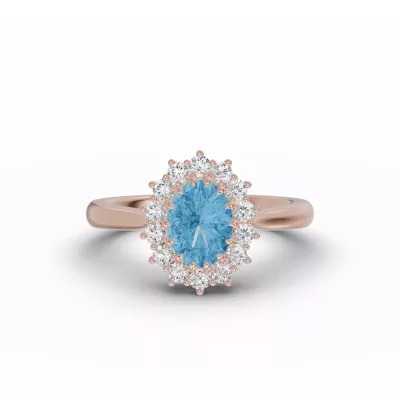 Iconic Oval Aquamarine & Diamond Halo Ring (8x6mm)
