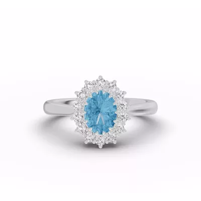 Iconic Oval Aquamarine & Lab Diamond Halo Ring (8x6mm)