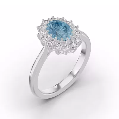 Iconic Oval Aquamarine & Lab Diamond Halo Ring (8x6mm)