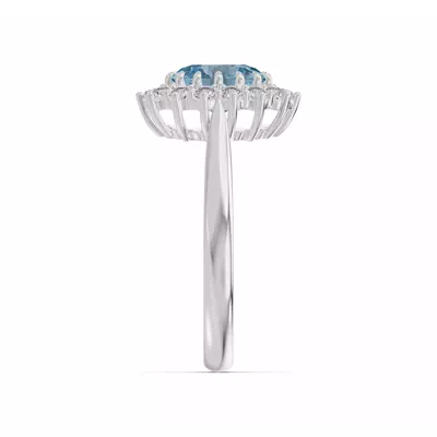 Iconic Oval Aquamarine & Lab Diamond Halo Ring (8x6mm)