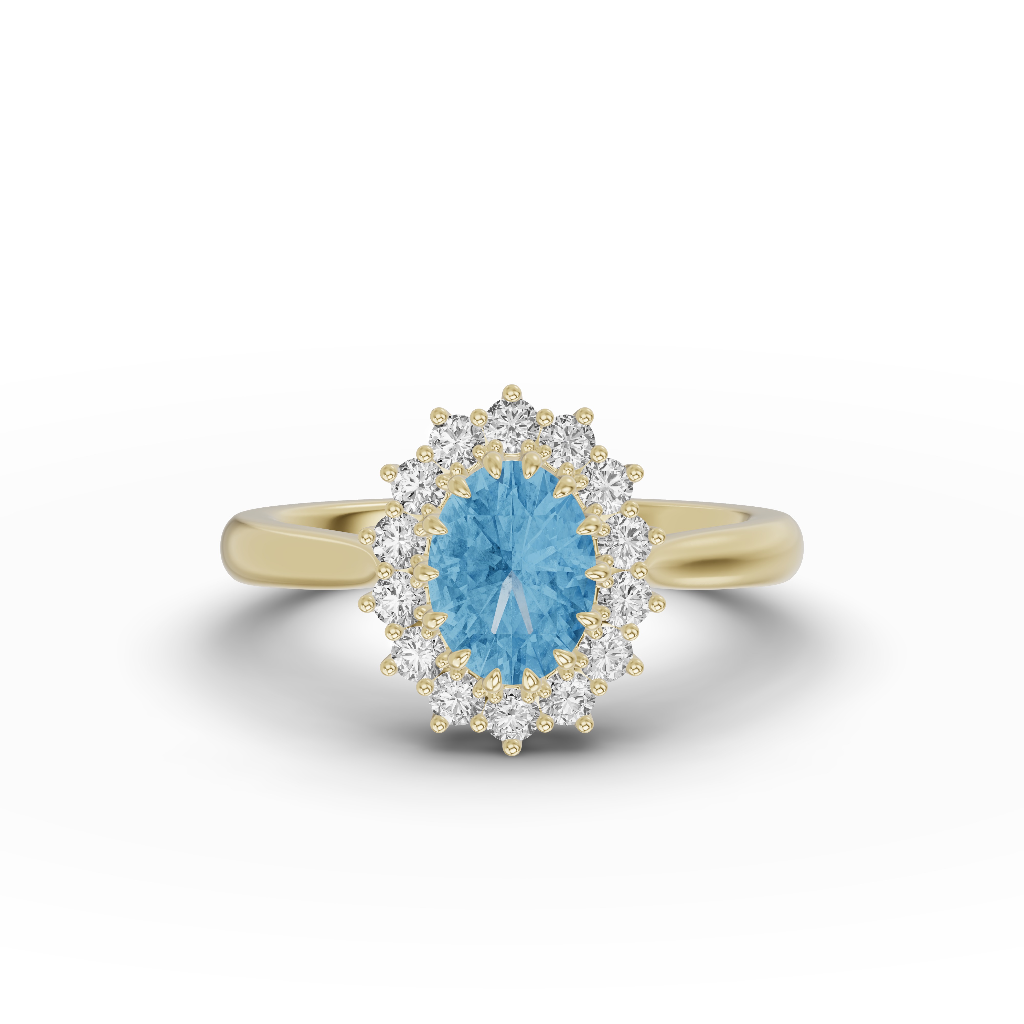 Iconic Oval Aquamarine & Lab Diamond Halo Ring (8x6mm)
