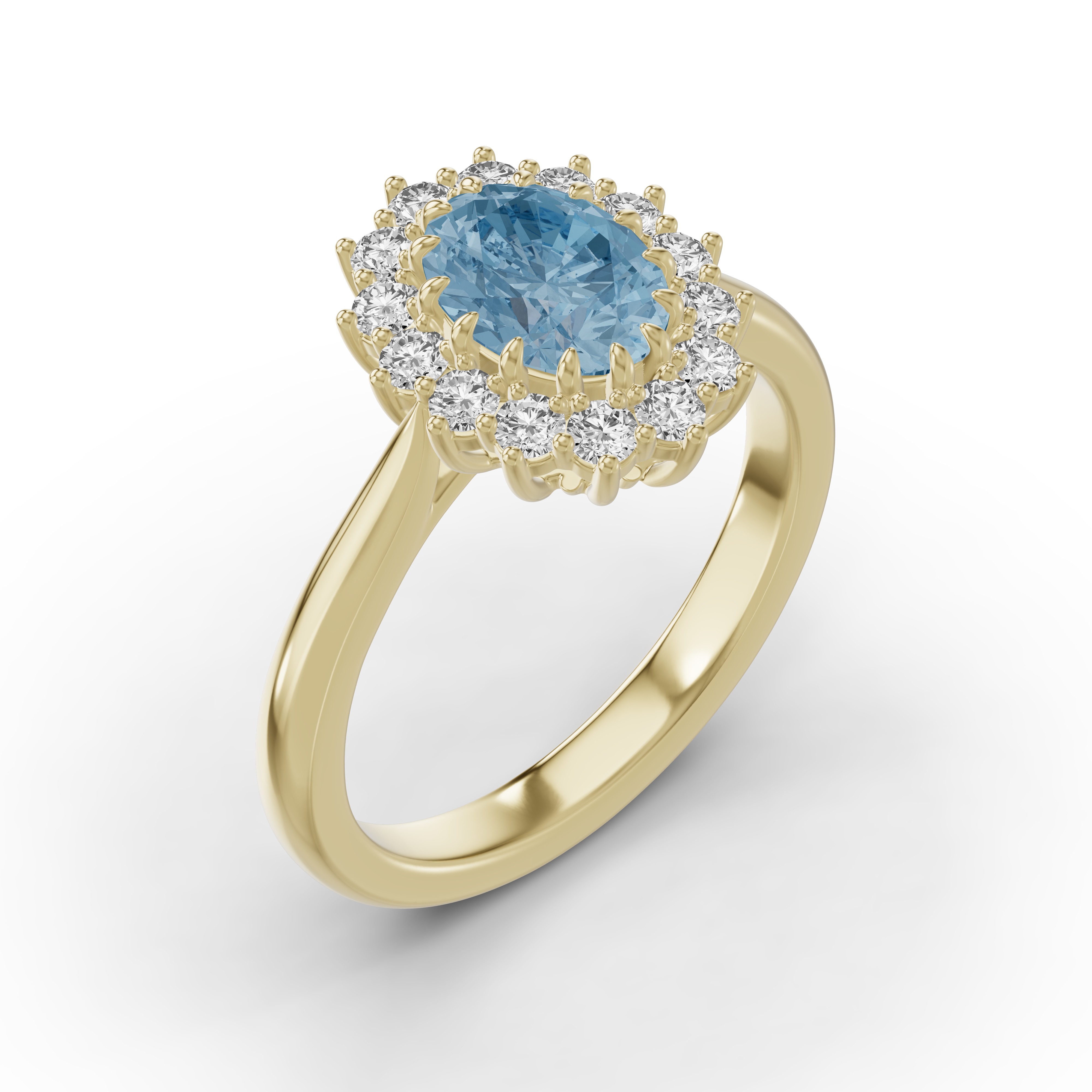 Iconic Oval Aquamarine & Lab Diamond Halo Ring (8x6mm)