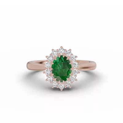 Iconic Oval Emerald & Diamond Halo Ring (8x6mm)