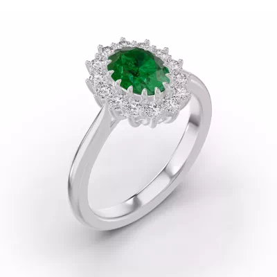 Iconic Oval Emerald & Lab Diamond Halo Ring (8x6mm)