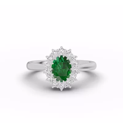 Iconic Oval Emerald & Diamond Halo Ring (8x6mm)