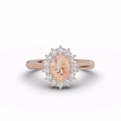 Iconic Oval Morganite & Lab Diamond Halo Ring (8x6mm)