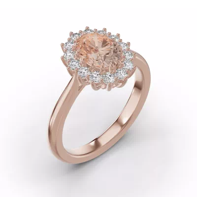 Iconic Oval Morganite & Lab Diamond Halo Ring (8x6mm)
