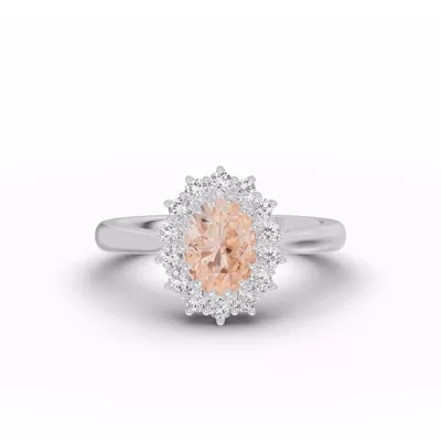 Iconic Oval Morganite & Lab Diamond Halo Ring (8x6mm)
