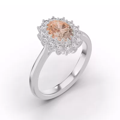Iconic Oval Morganite & Lab Diamond Halo Ring (8x6mm)