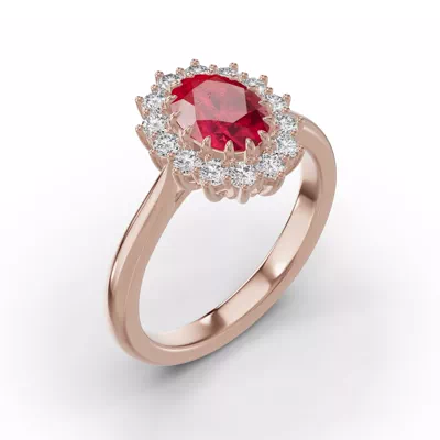 Iconic Oval Ruby & Lab Diamond Halo Ring (8x6mm)