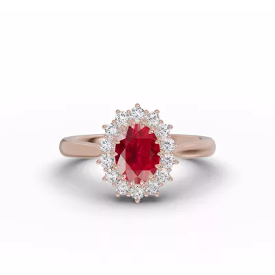Iconic Oval Ruby & Diamond Halo Ring (8x6mm)