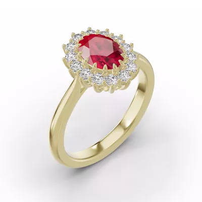 Iconic Oval Ruby & Lab Diamond Halo Ring (8x6mm)