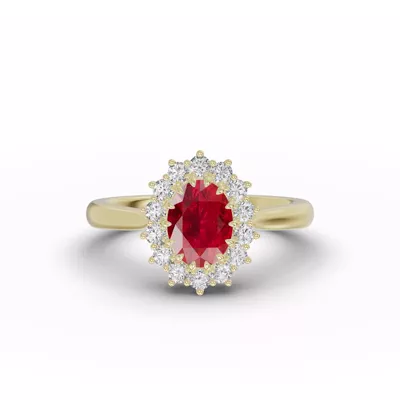 Iconic Oval Ruby & Diamond Halo Ring (8x6mm)