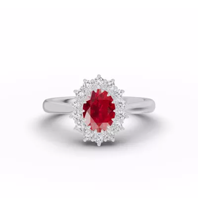 Iconic Oval Ruby & Lab Diamond Halo Ring (8x6mm)