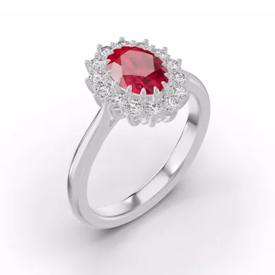 Iconic Oval Ruby & Lab Diamond Halo Ring (8x6mm)