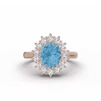 Iconic Oval Aquamarine & Lab Diamond Halo Ring (10x8mm)