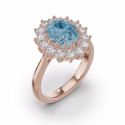 Iconic Oval Aquamarine & Lab Diamond Halo Ring (10x8mm)