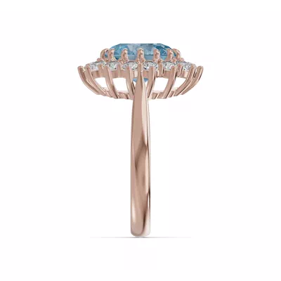 Iconic Oval Aquamarine & Lab Diamond Halo Ring (10x8mm)