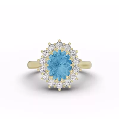 Iconic Oval Aquamarine & Diamond Halo Ring (10x8mm)