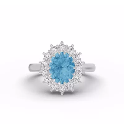 Iconic Oval Aquamarine & Lab Diamond Halo Ring (10x8mm)