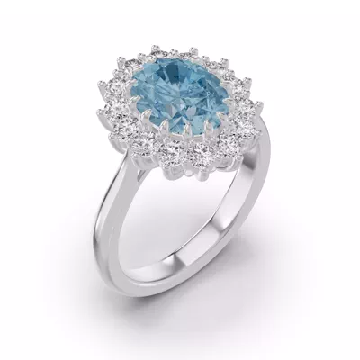 Iconic Oval Aquamarine & Lab Diamond Halo Ring (10x8mm)