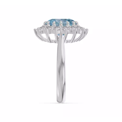 Iconic Oval Aquamarine & Lab Diamond Halo Ring (10x8mm)