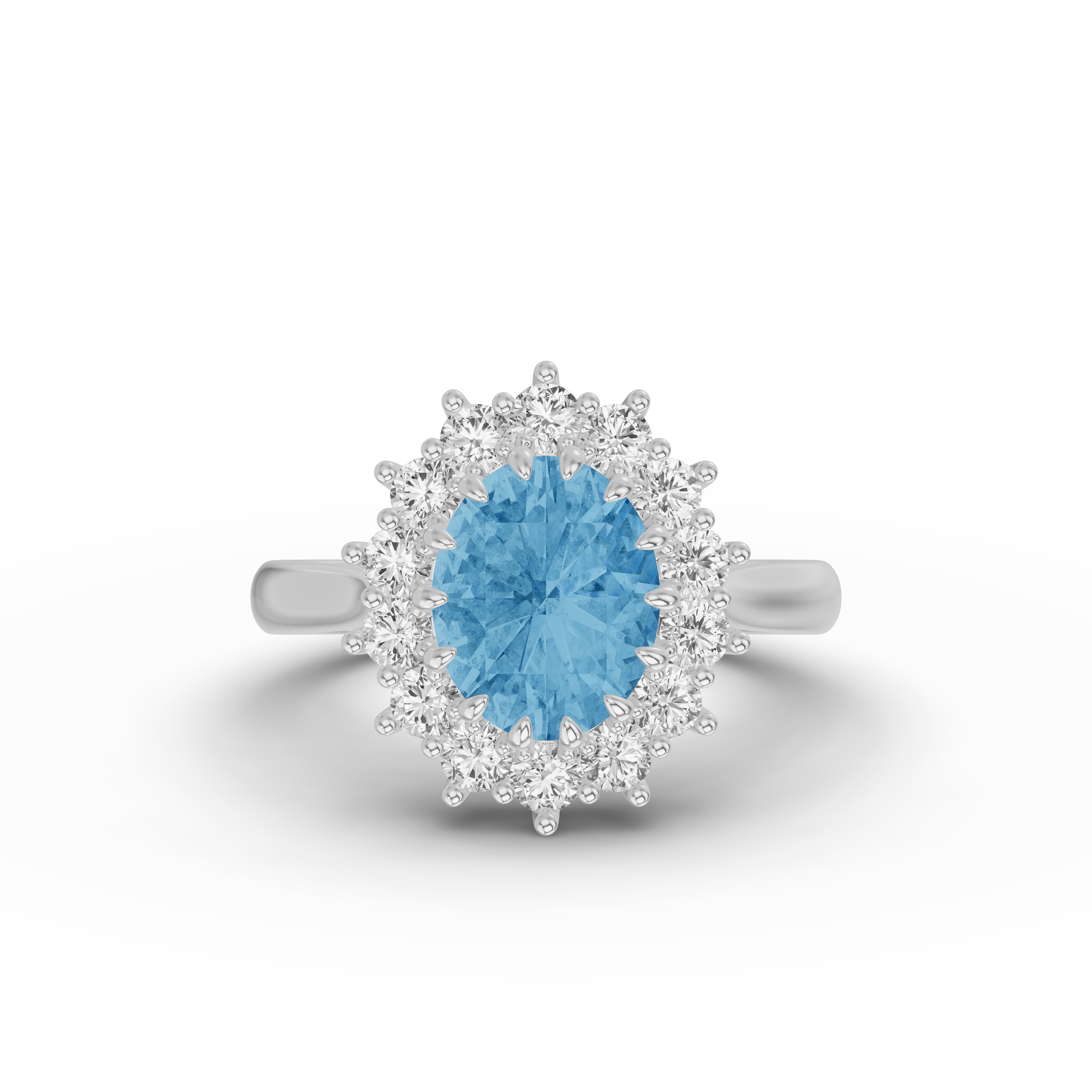 Iconic Oval Aquamarine & Diamond Halo Ring (10x8mm)