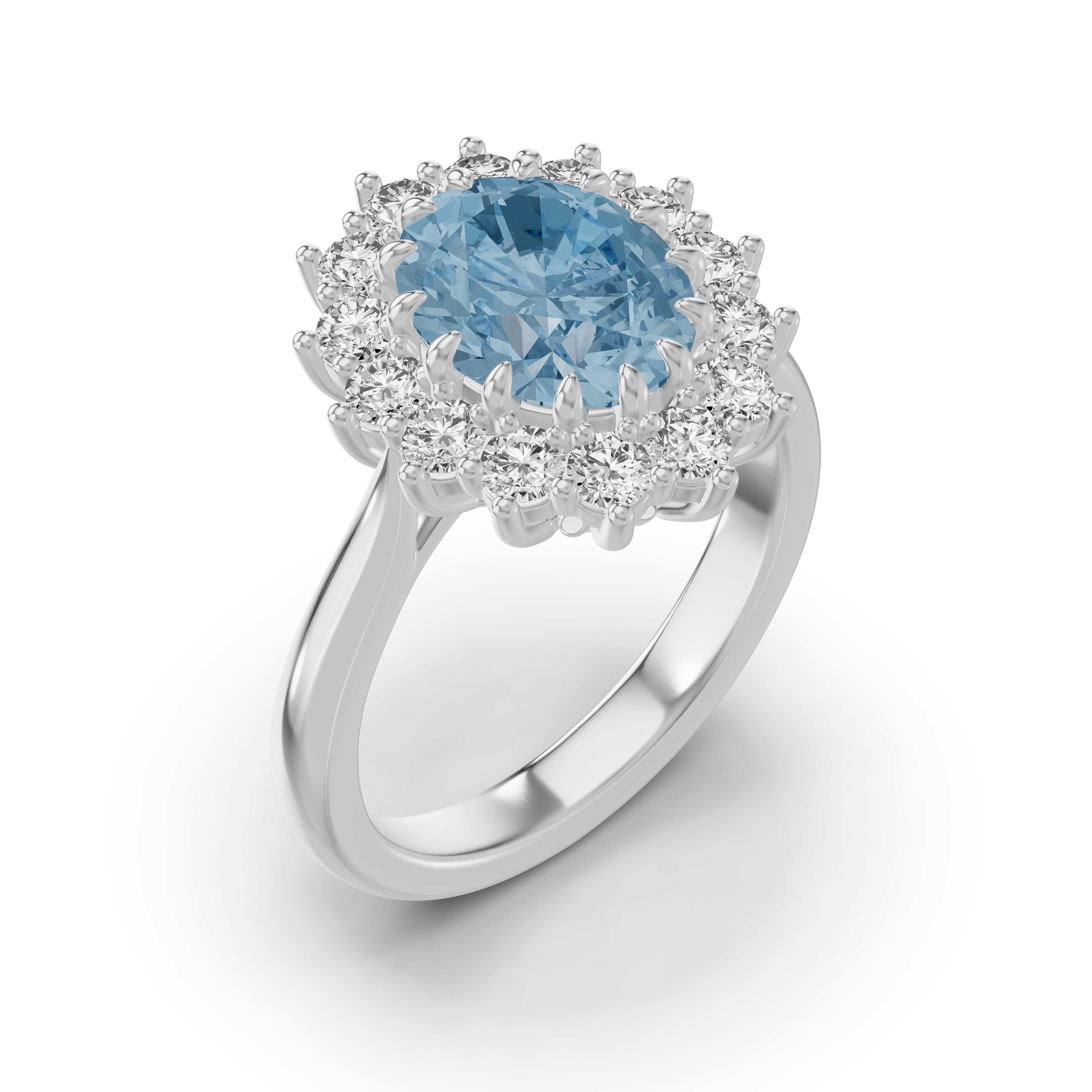 Iconic Oval Aquamarine & Diamond Halo Ring (10x8mm)