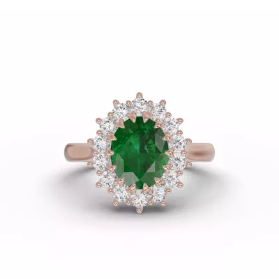 Iconic Oval Emerald & Diamond Halo Ring (10x8mm)