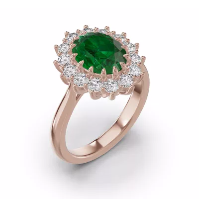 Iconic Oval Emerald & Diamond Halo Ring (10x8mm)