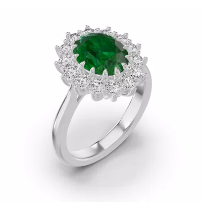 Iconic Oval Emerald & Lab Diamond Halo Ring (10x8mm)