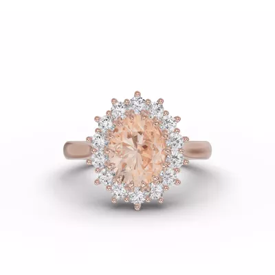 Iconic Oval Morganite & Lab Diamond Halo Ring (10x8mm)