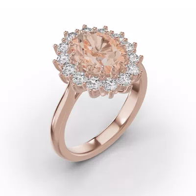 Iconic Oval Morganite & Lab Diamond Halo Ring (10x8mm)