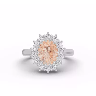 Iconic Oval Morganite & Lab Diamond Halo Ring (10x8mm)