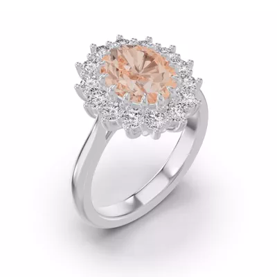 Iconic Oval Morganite & Lab Diamond Halo Ring (10x8mm)