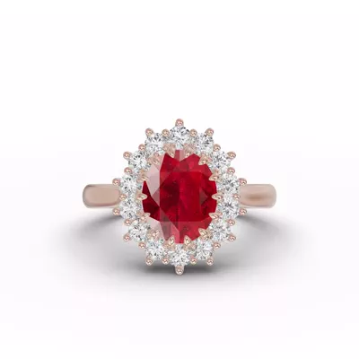 Iconic Oval Ruby & Lab Diamond Halo Ring (10x8mm)