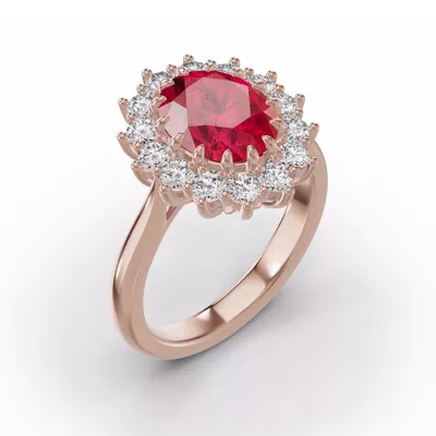 Iconic Oval Ruby & Lab Diamond Halo Ring (10x8mm)
